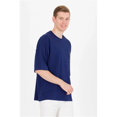 Erkek Lacivert Oversize Bisiklet Yaka Tişört