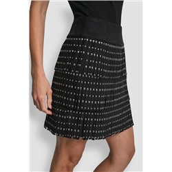 FAUX SUEDE STUDDED FRINGE MINI SKIRT