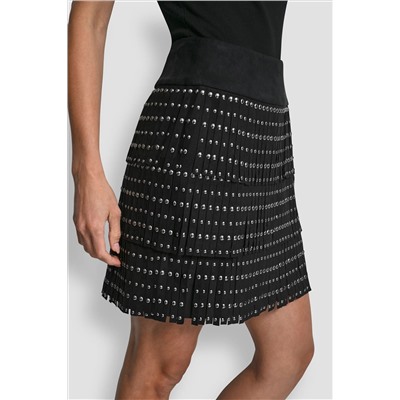 FAUX SUEDE STUDDED FRINGE MINI SKIRT