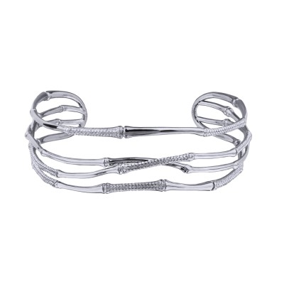 Колье Бамбук (кристаллы белые; покрытие родий), Есть комплект