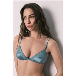 Sujetador triangular relleno azul satinado