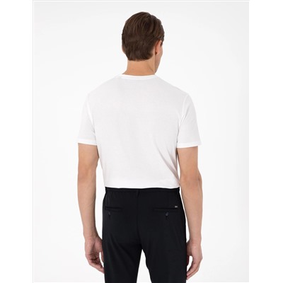 Ekru %100 Pamuk Slim Fit Bisiklet Yaka Basic Tişört