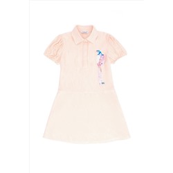 Kız Çocuk Turuncu Kısa Kol Dokuma Elbise