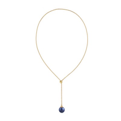 Кулон (Майорка 14мм черничная; покрытие золото) 72см, Есть комплект