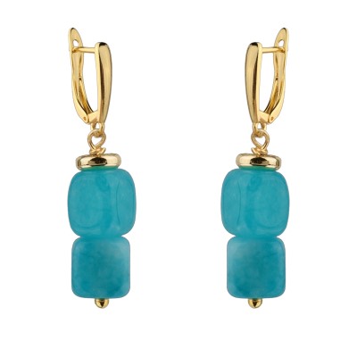 Серьги Селена (кварц лазурно-бирюзовый 7-8мм; покрытие золото), Есть комплект