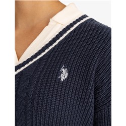 TIPPED CABLE V-NECK SWEATER