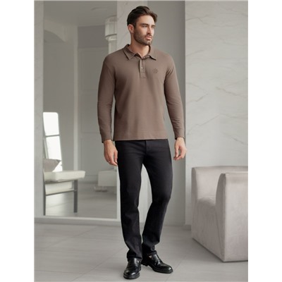 Лонгслив с воротником поло на пуговицах из премиального хлопка с эластаном