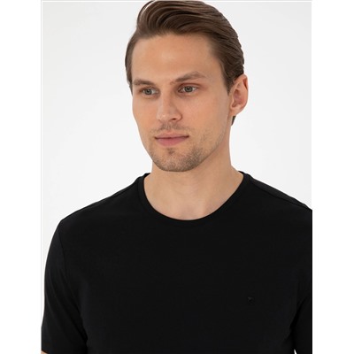 Siyah %100 Pamuk Slim Fit Bisiklet Yaka Basic Tişört