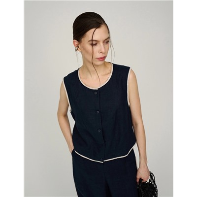 Синий жилет изо льна с кантами