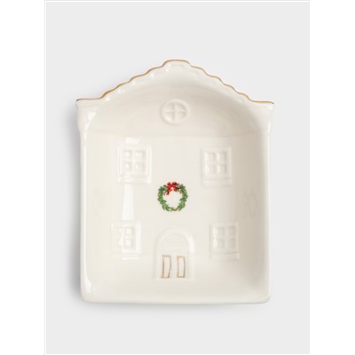 Пиала, 15x12x4 см, фарфор P, белая, Дом с венком, Townlet