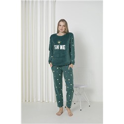 SEBOTEKS Shine Yıldız Desenli Peluş Polar Cepli Kadın Pijama Takımı 4402 SBTKS4402