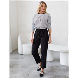 Лонгслив в полоску с принтом из премиального хлопка с эластаном