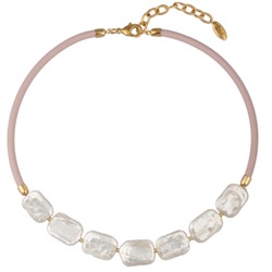 Колье Гевея (жемчуг белый, каучук розовый; покрытие золото) 40-45см, Есть комплект
