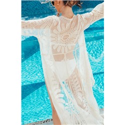 Floral Mesh Long Kimono Cover Up