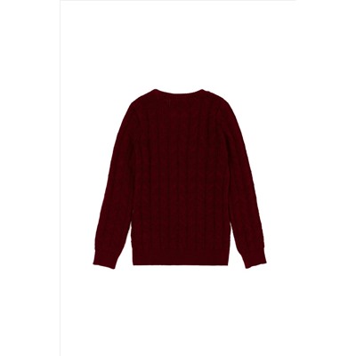 Erkek Çocuk Bordo Basic Bisiklet Yaka Kazak