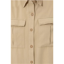 Kadın Taş Keten Görünümlü Uzun Kollu Gömlek