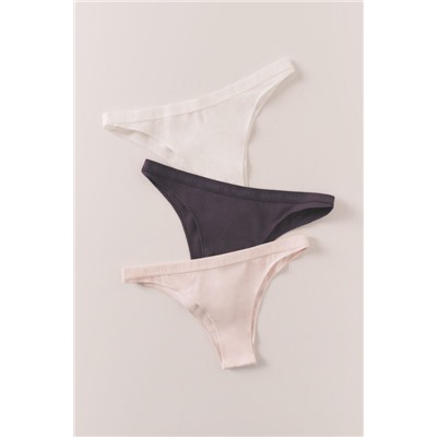 Pack 3 bragas brasileñas morado, blanco y rosa
