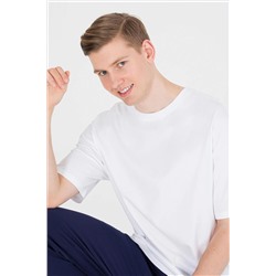 Erkek Beyaz Comfort Long Bisiklet Yaka Tişört