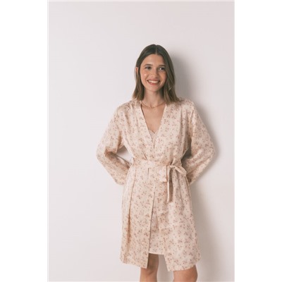 Bata holgada midi satén flor rosa