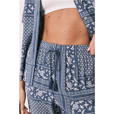 Pijama camisero largo manga corta estampado bandana azul