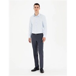 Açık Mavi Slim Fit Armürlü Uzun Kollu Gömlek