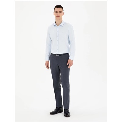 Açık Mavi Slim Fit Armürlü Uzun Kollu Gömlek