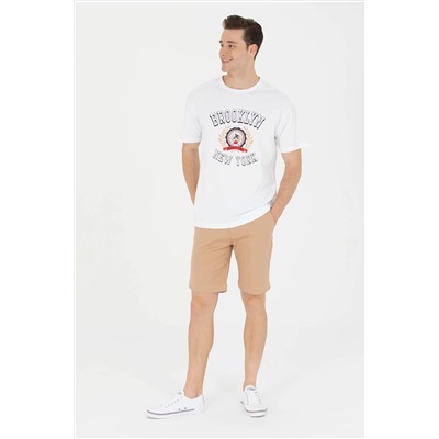 Erkek Beyaz Comfort Bisiklet Yaka Tişört