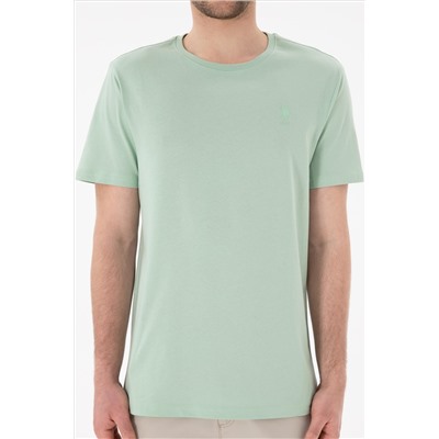 Erkek Regular Fit Bisiklet Yaka Su Yeşili Basic Tişört