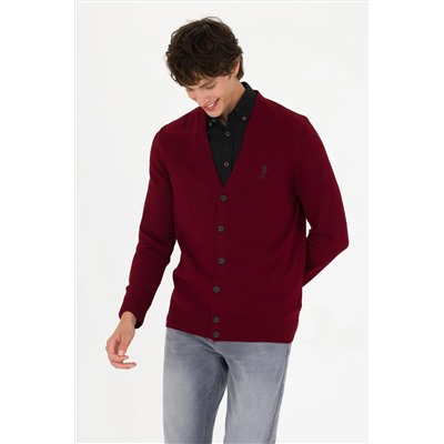 Erkek Bordo Basic Triko Hırka