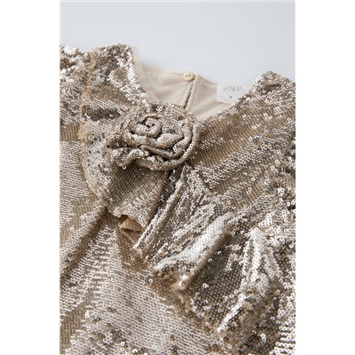 SEQUINNED DRESS WITH FLOWER