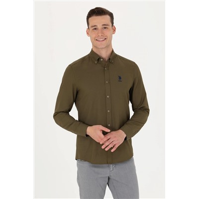 Erkek Haki Uzun Kollu Basic Gömlek