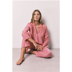 Pijama largo satinado rosa