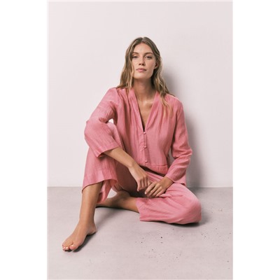 Pijama largo satinado rosa