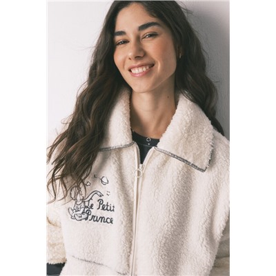 Bata corta sherpa blanca estampado El Principito