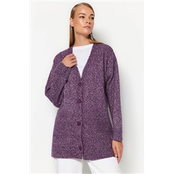 TRENDYOL MODEST Mor Melanj V Yaka Yumuşak Triko Hırka TCTAW24TH00044