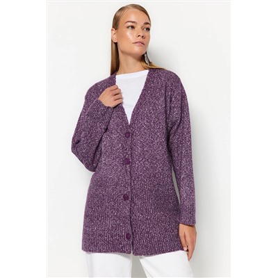 TRENDYOL MODEST Mor Melanj V Yaka Yumuşak Triko Hırka TCTAW24TH00044