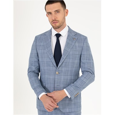 Ekose Açık Mavi Slim Fit Takım Elbise