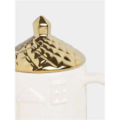 Кружка, 400 мл, с крышкой, керамика D, молочно-золотистая, Дом, Townlet