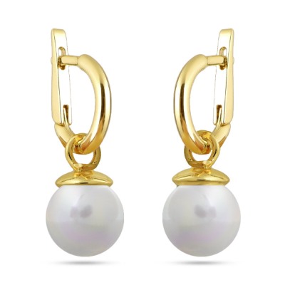 Серьги (Майорка 12мм белая; покрытие золото), Есть комплект