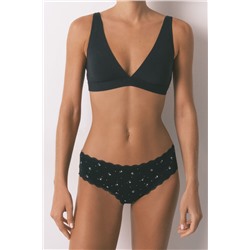 Braga clásica ancha algodón negra estampado flores