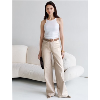 Топ с закрытым декольте из хлопка с эластаном в рубчик с матовым покрытием металлик