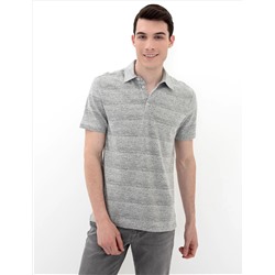 Gri Melanj Slim Fit Baskılı Polo Yaka Tişört