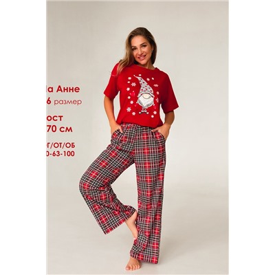 Пижама женская с брюками гномы красный