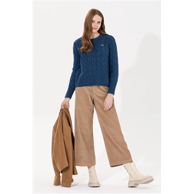 Kadın Mavi Bisiklet Yaka Kazak