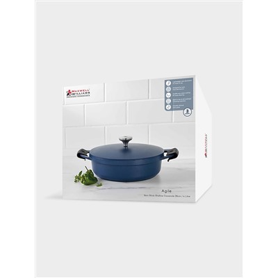 Сотейник, 28 см, 4.0 л, с крышкой, с покрытием, алюминий, синий, Agile