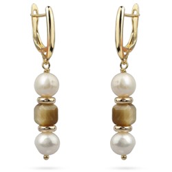 Серьги Селена (жемчуг белый 8мм, улексит; покрытие золото), Есть комплект