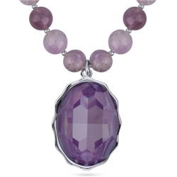 Колье Сияние (кристаллы SW пурпурные, аметист 8мм; родий) 43-48см, Есть комплект