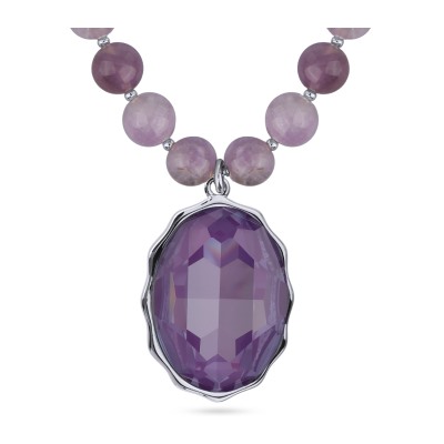 Колье Сияние (кристаллы SW пурпурные, аметист 8мм; родий) 43-48см, Есть комплект
