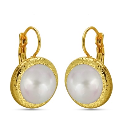 Серьги (Майорка 12мм белая; покрытие золото), Есть комплект