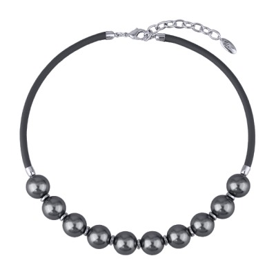 Колье Гевея (Майорка 14мм темно-серая, каучук графит; покрытие родий) 40-45см, Есть комплект